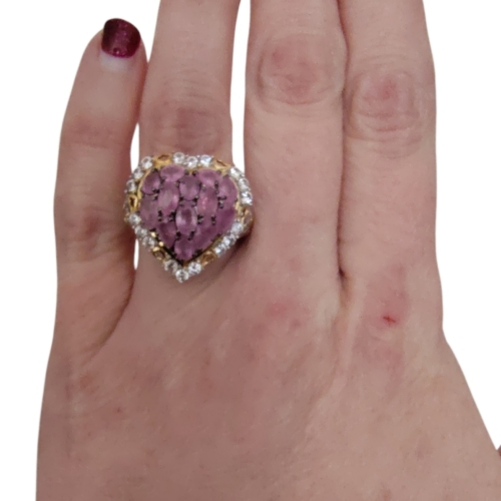 D’Joy Ilakaka Hot Pink Sapphire & White Zircon Blushing Heart Ring Size 6 - Picture 3 of 8